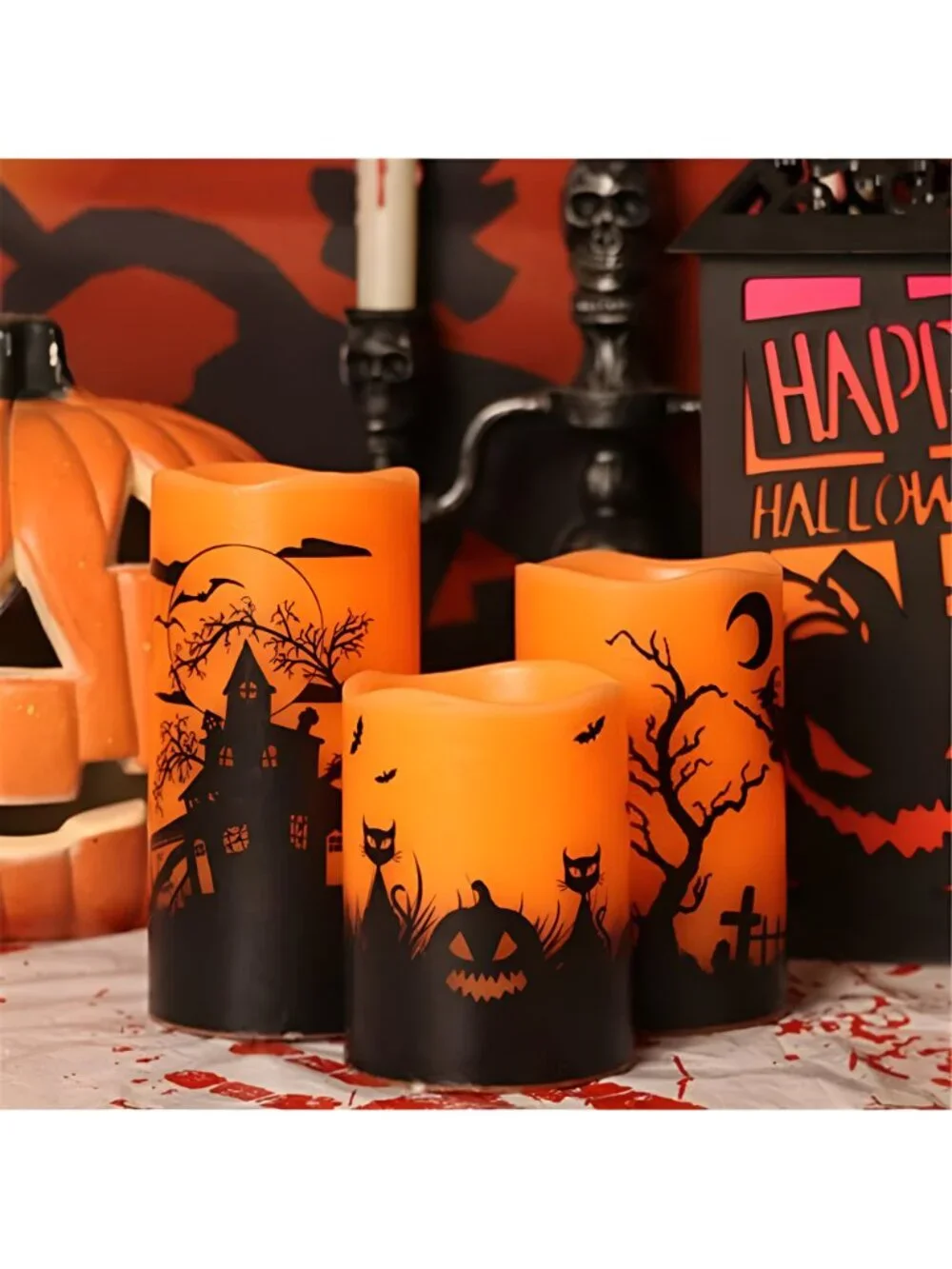 Wondise Halloween Flickering Flameless Candles with 6 Hour Timer, Battery